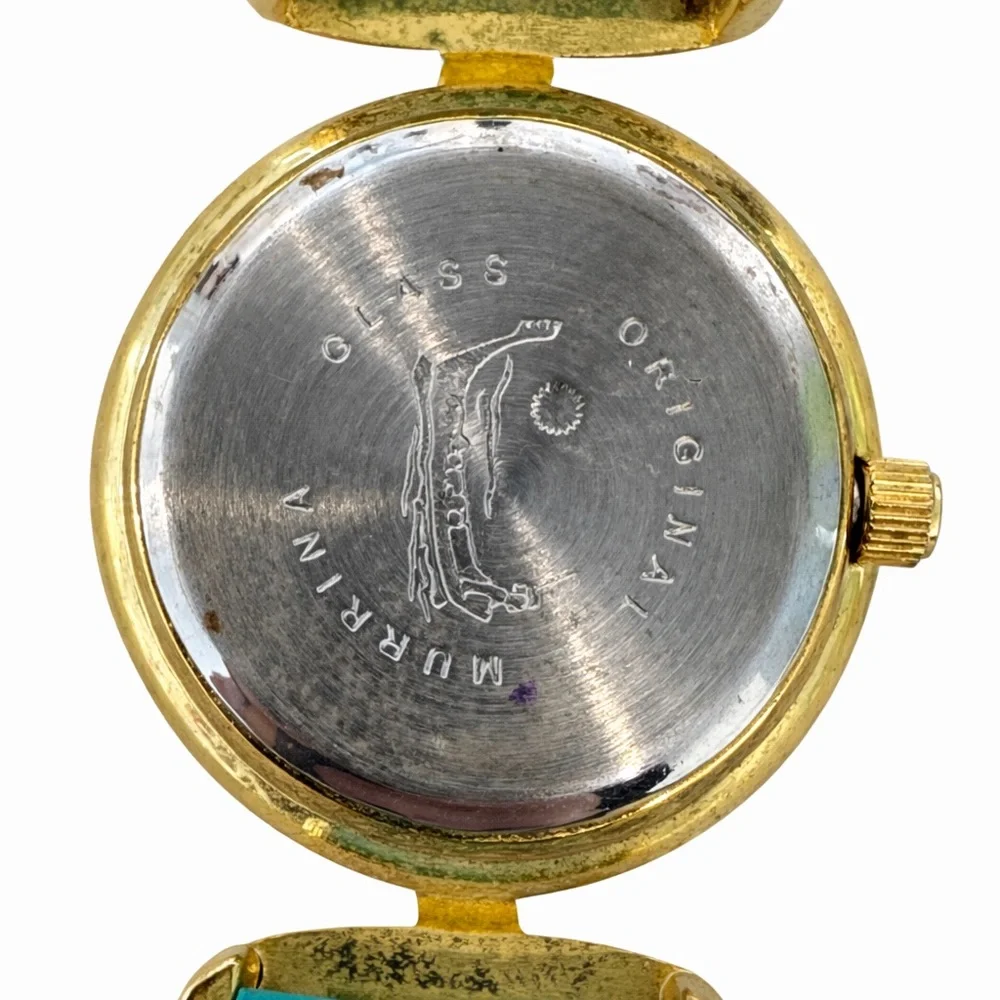Vintage Murano Millefiori Glass Watch | Gold Tone | Turquoise Leather | Working